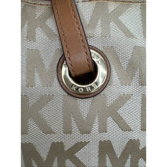 MICHAEL KORS JET SET hand bag Purse MK signature Jacquard cream gold - Picture 14 of 16
